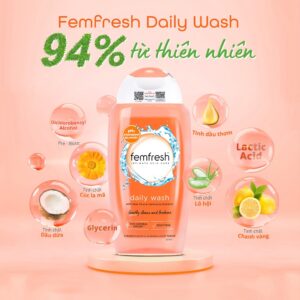 Dung dịch vệ sinh phụ nữ Femfresh Daily Wash làm sạch, khử mùi hôi, làm thơm vùng kín màu Cam (250ml)