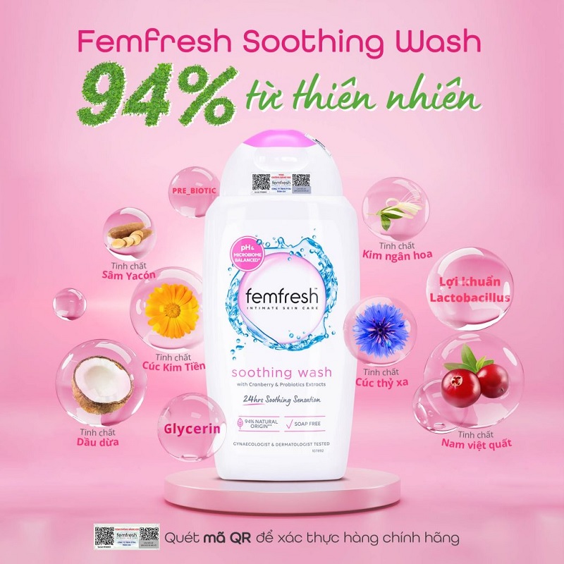 DUNG DỊCH VỆ SINH PHỤ NỮ FEMFRESH SOOTHING WASH MÀU HỒNG (CHAI 250ML) 1 Dung dịch vệ sinh phụ nữ Femfresh Soothing Wash màu hồng 250ml