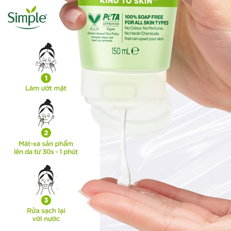 Sữa Rửa Mặt Dịu Nhẹ, Dành Cho Da Nhạy Cảm Simple 2 Sữa Rửa Mặt Dịu Nhẹ, Dành Cho Da Nhạy Cảm Simple Kind To Skin Refreshing Facial Wash 150ml
