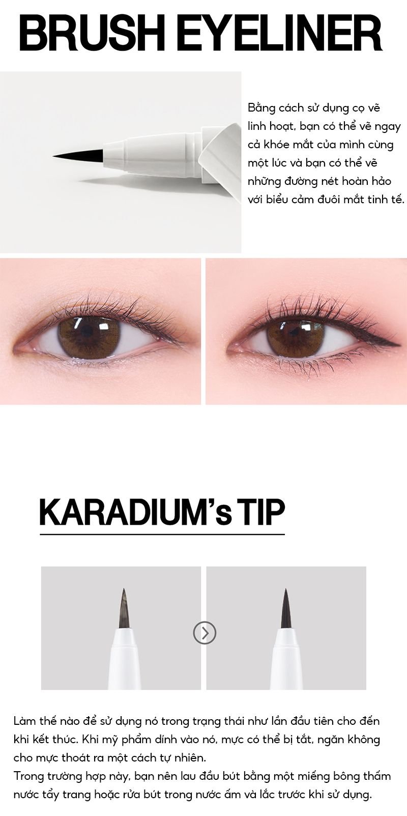 Kẻ Mắt Nước Chống Trôi, Sắc Nét Karadium 5 Kẻ Mắt Nước Chống Trôi, Sắc Nét Karadium Waterproof Brush Liner - Black 0.55g
