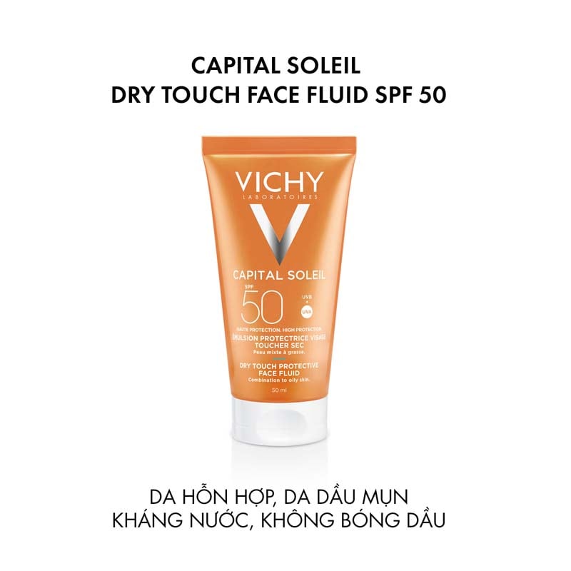 Kem Chống Nắng Vichy Cho Da Dầu, Không Nhờn Rít Dry Touch SPF50+ 50ml 1 Kem Chống Nắng Vichy Cho Da Dầu, Không Nhờn Rít Ideal Soleil Mattifying Face Fluid Dry Touch SPF50+ 50ml